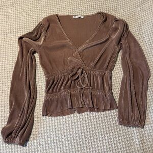 Zara Mauve Brown Pleated Blouse